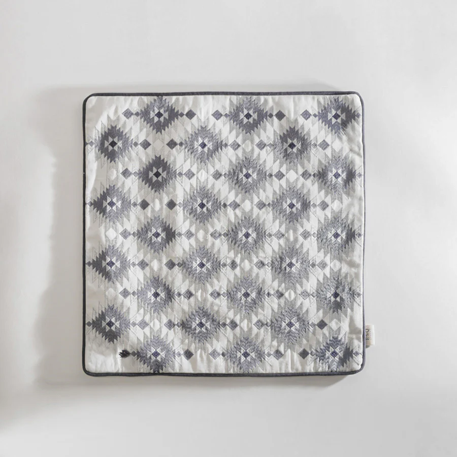 Aztec Embroidered Cotton Cushion Cover 45x45cm - Light Grey - Image 5