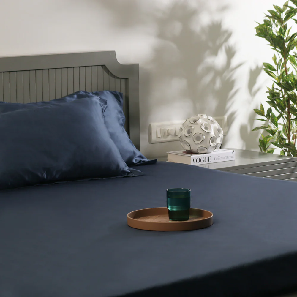 Bottega Bamboo Cotton King Size Bedsheet Set - Midnight - Image 6