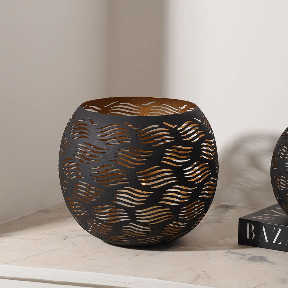 Carved Candle Holder Large - Black Gold - Image 4