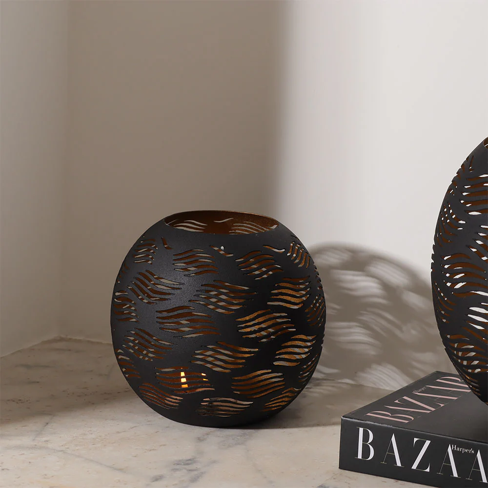 Carved Candle Holder Medium - Black Gold - Image 4