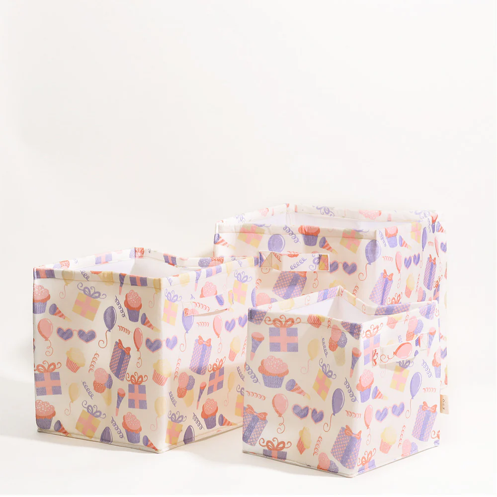 Celebration Square Storage Baskets, Set of 3 - White - Image 3