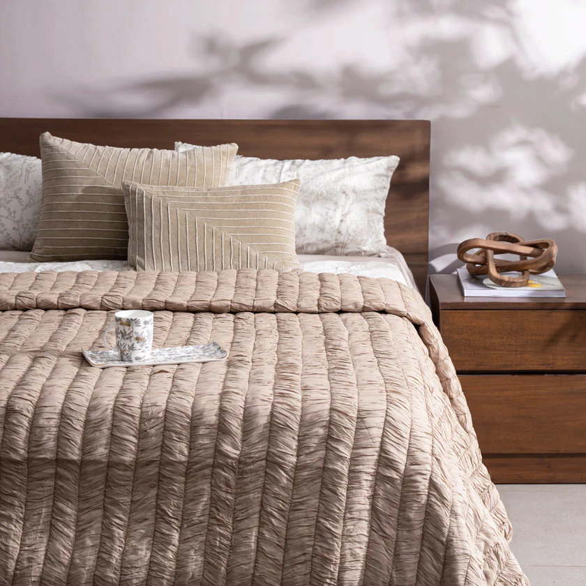 Chevron Quilted Cotton Quilt - Greige - Image 3