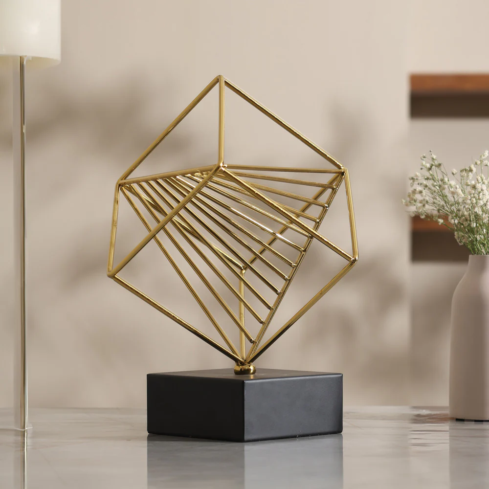 Cube Metallic Sculpture - Black Gold - Image 5