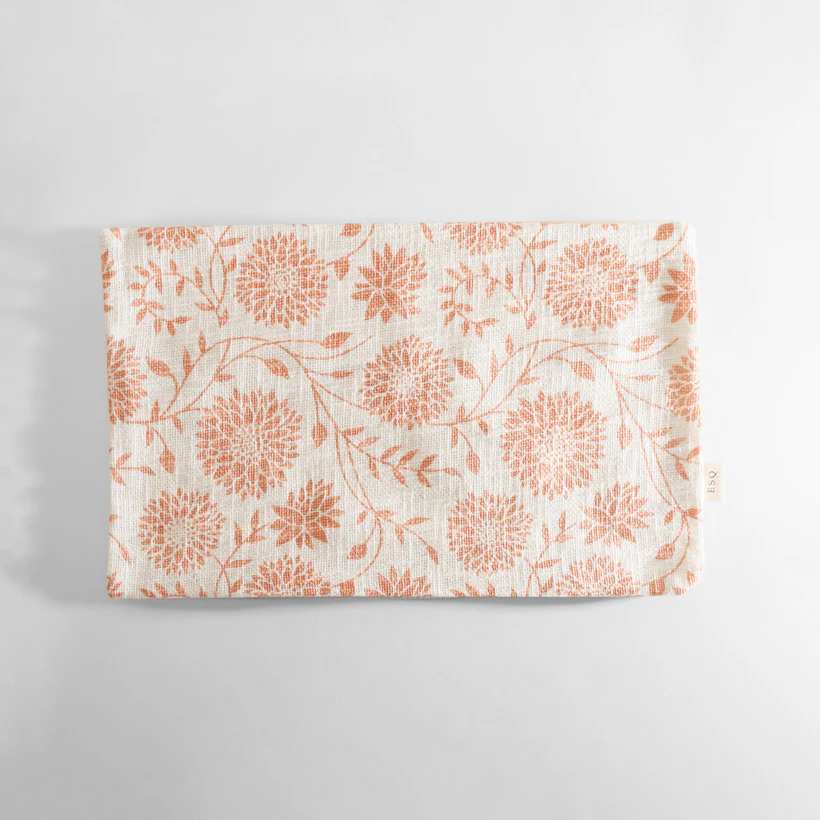 Dahlia Rectangular Printed Cotton Cushion Cover 50x30cm - Peach White - Image 4