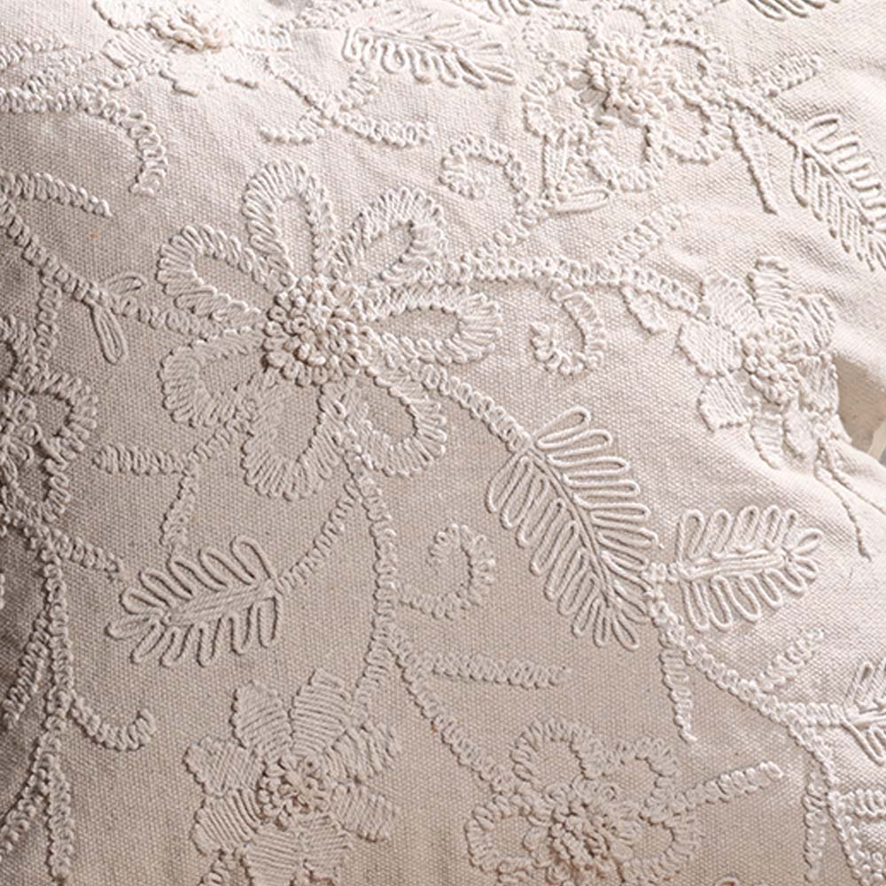 Daisy Embroidered Cotton Cushion Cover 45x45cm - Beige - Image 4