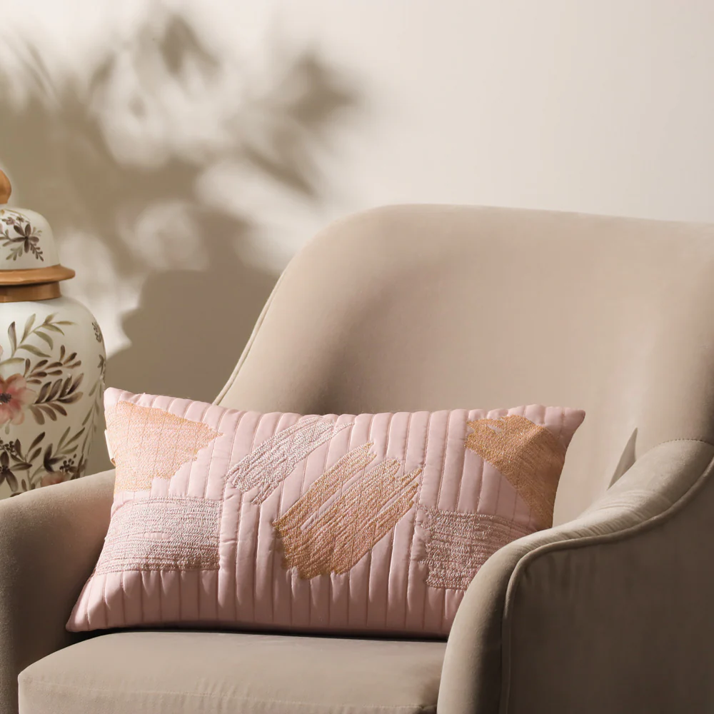 Desert Satin Embroidered Rectangular Cushion Cover 50x30cm - Sandy Pink - Image 3