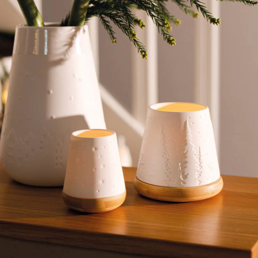 Embossed Lantern with Wooden Base - Forest - Image 4