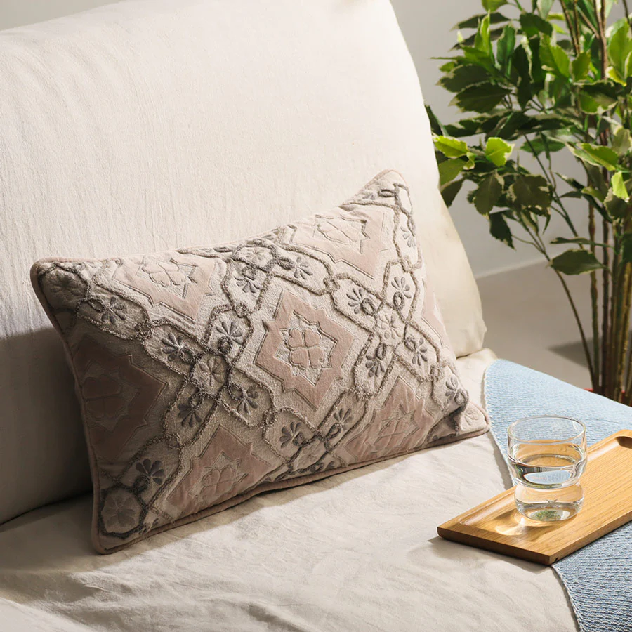 Fleur Applique Rectangular Cushion Cover 50x30cm - Grey - Image 3