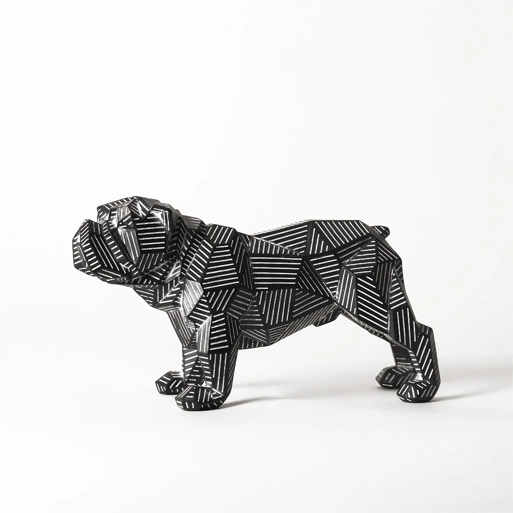 Fractal Lines Bulldog Sculpture - Black & White - Image 3