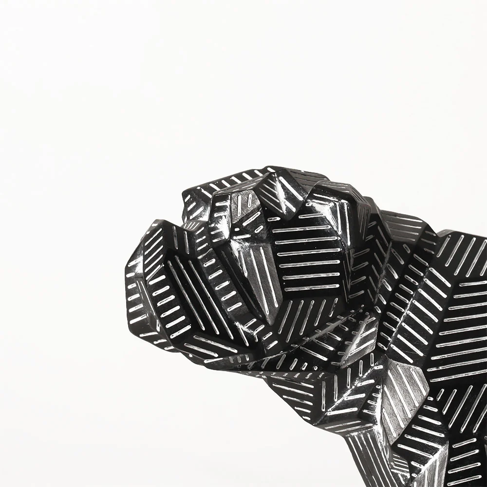 Fractal Lines Bulldog Sculpture - Black & White - Image 4