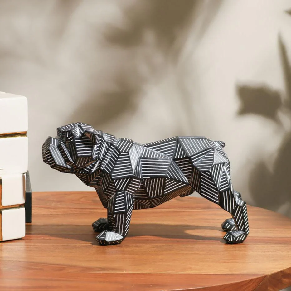 Fractal Lines Bulldog Sculpture - Black & White - Image 5