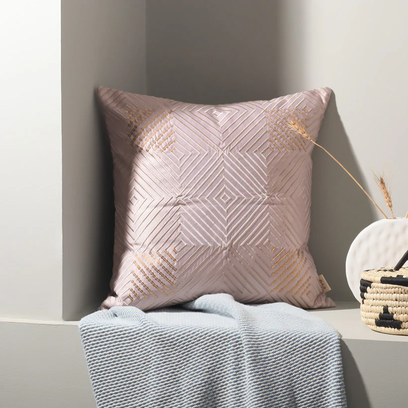 Geometric Satin Sequinned Cushion Cover 45x45cm - Mauve - Image 4