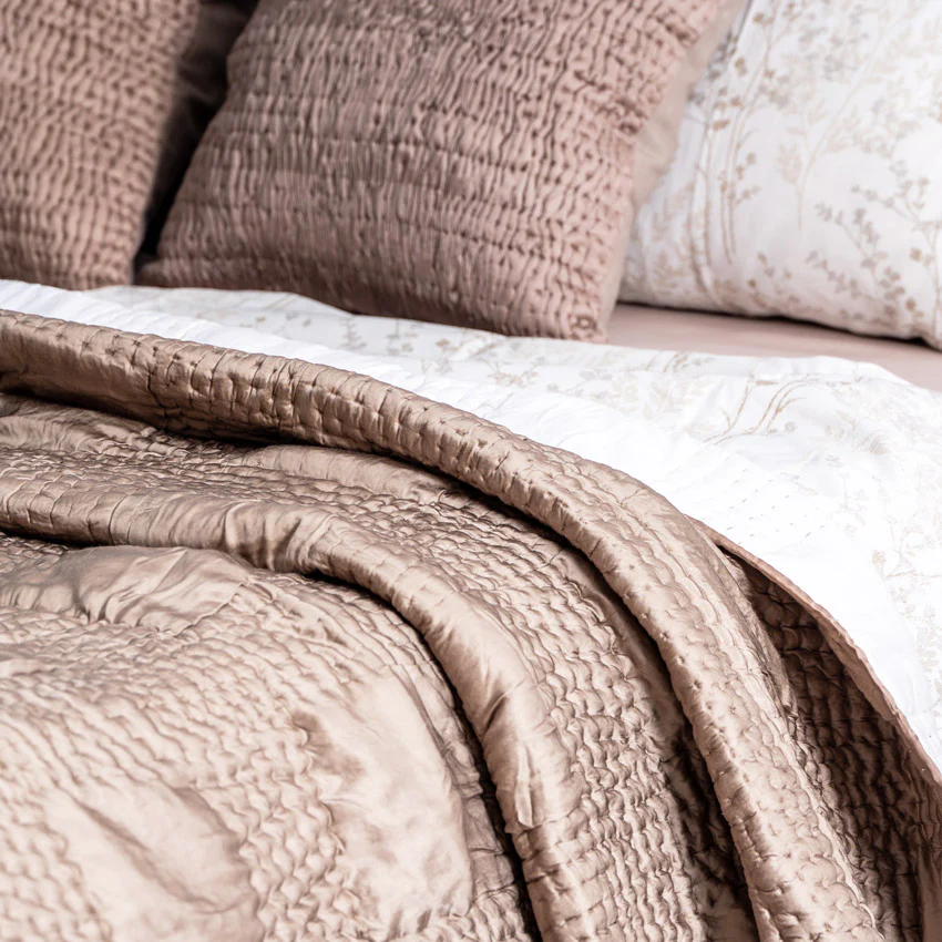 Grid Check Cotton Quilt - Mocha - Image 5