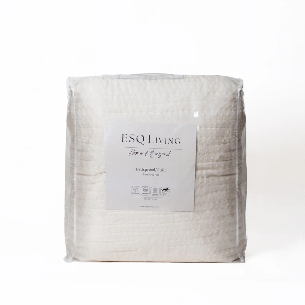 Grid Dobby Cotton Quilt - White - Image 4