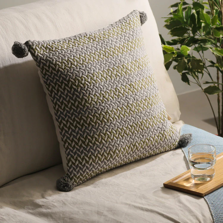 Herringbone Textured Cushion Cover 45x45cm - Grey - Image 3