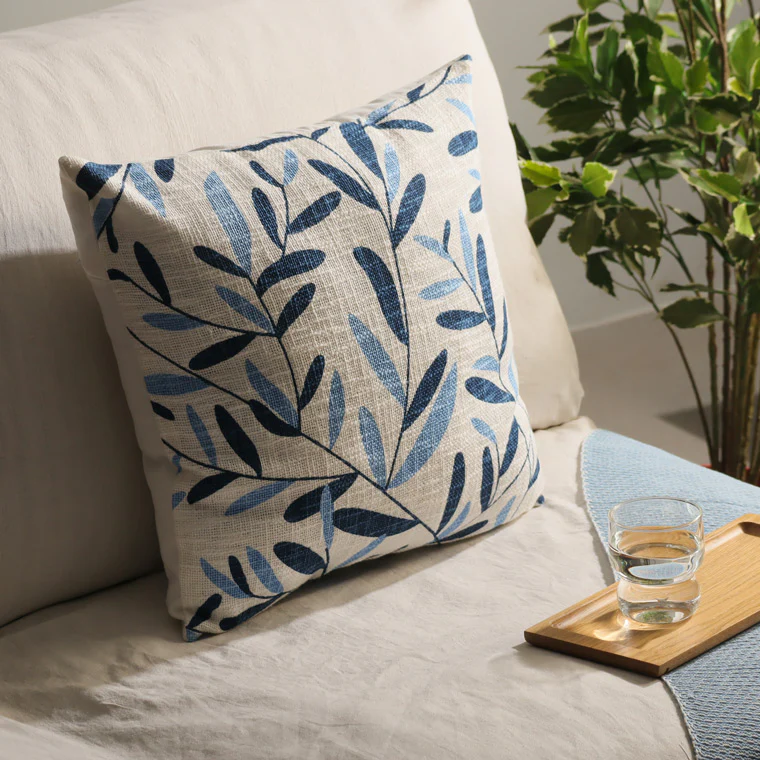 Ivy Printed Cotton Cushion Cover 45x45cm - Blue White - Image 3
