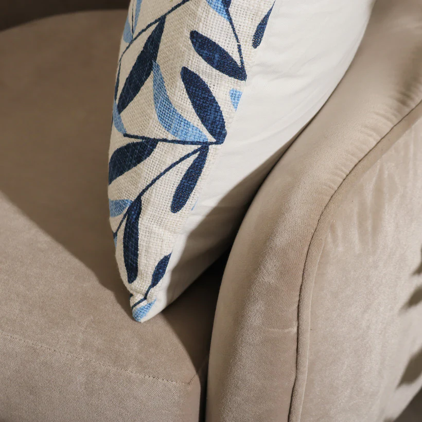 Ivy Printed Cotton Cushion Cover 45x45cm - Blue White - Image 4