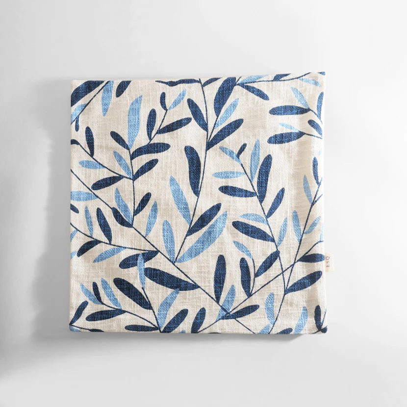 Ivy Printed Cotton Cushion Cover 45x45cm - Blue White - Image 5