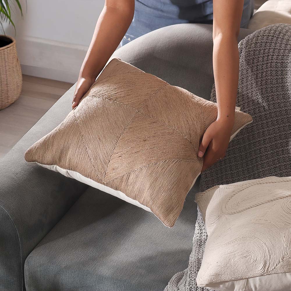 Lacis Embroidered Cotton & Jute Cushion Cover 45x45cm - Brown - Image 3