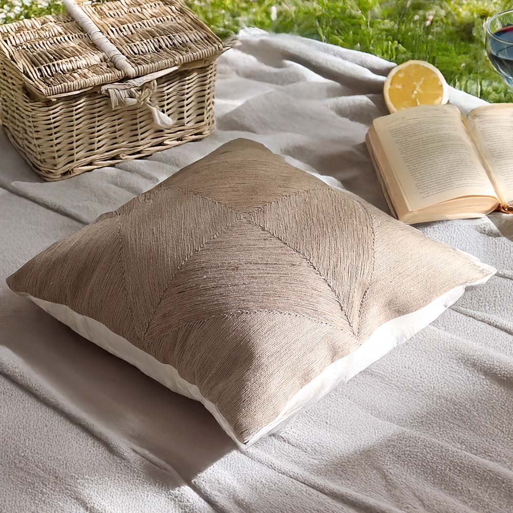 Lacis Embroidered Cotton & Jute Cushion Cover 45x45cm - Brown - Image 4