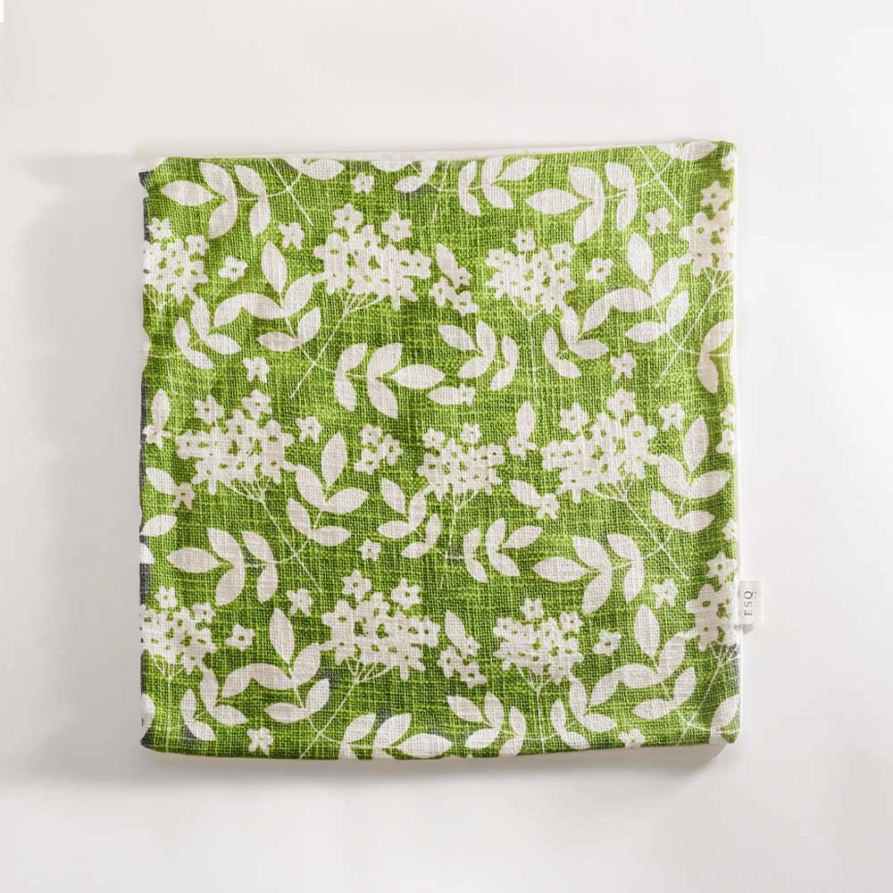 Magnolia Printed Cotton Cushion Cover 45x45cm - Green White - Image 5