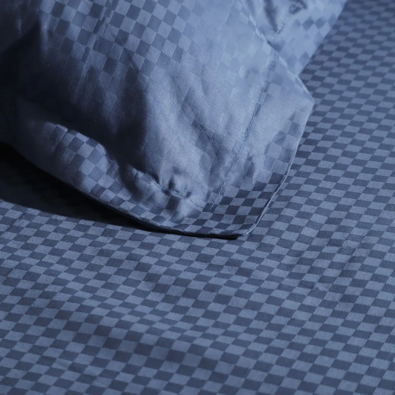 Maison Checks King Size Cotton Bedsheet Set - Navy - Image 4