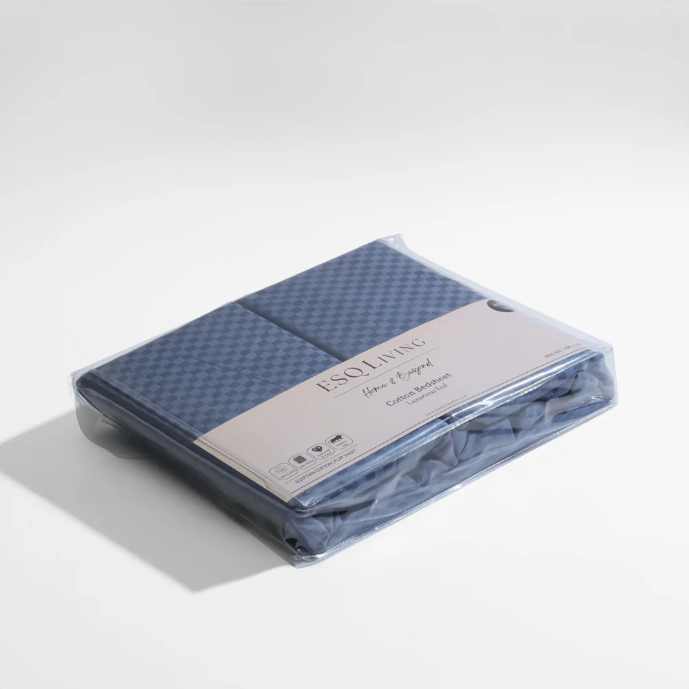 Maison Checks King Size Cotton Bedsheet Set - Navy - Image 5