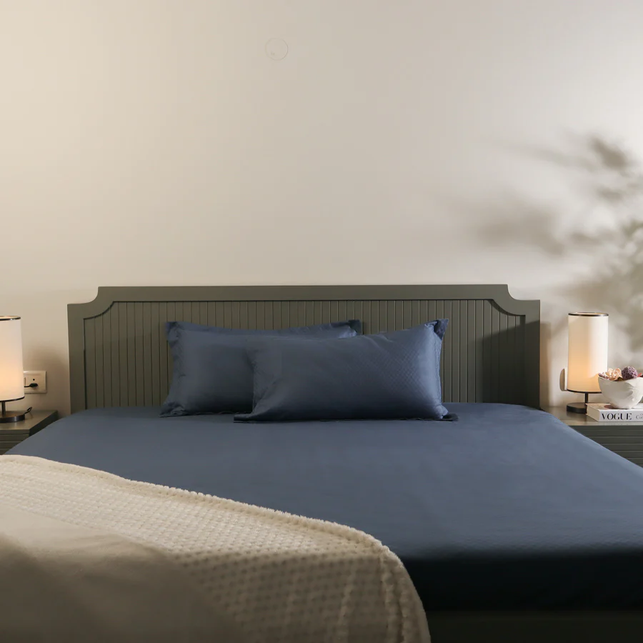 Maison Checks King Size Cotton Bedsheet Set - Navy - Image 6