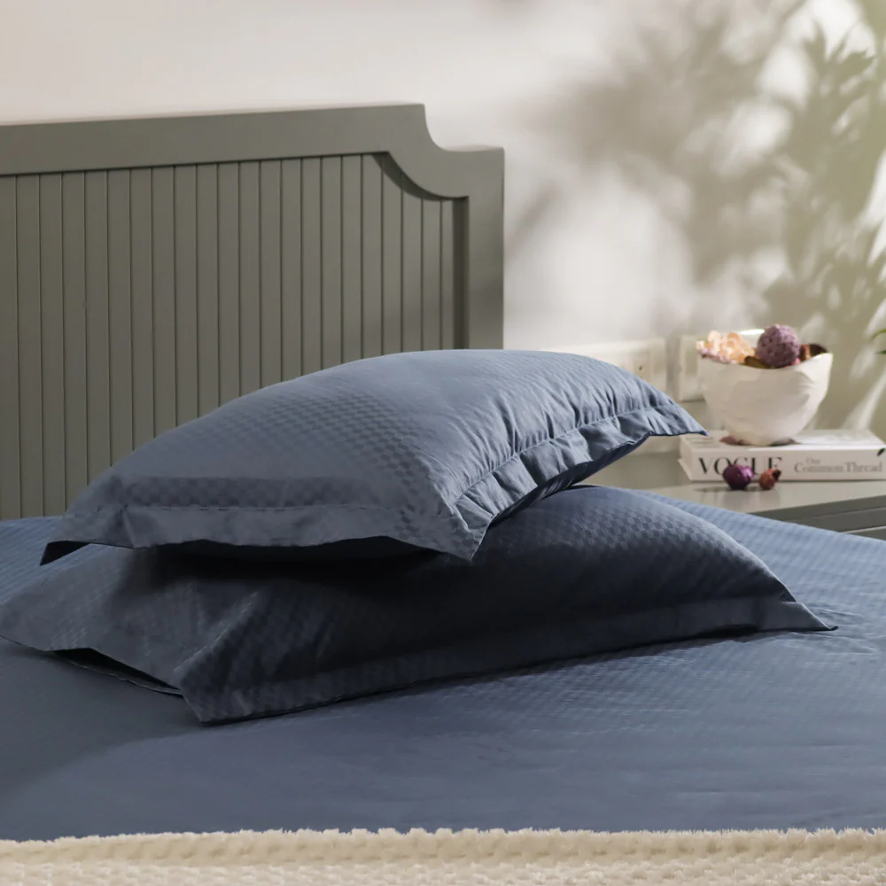 Maison Checks King Size Cotton Bedsheet Set - Navy - Image 7