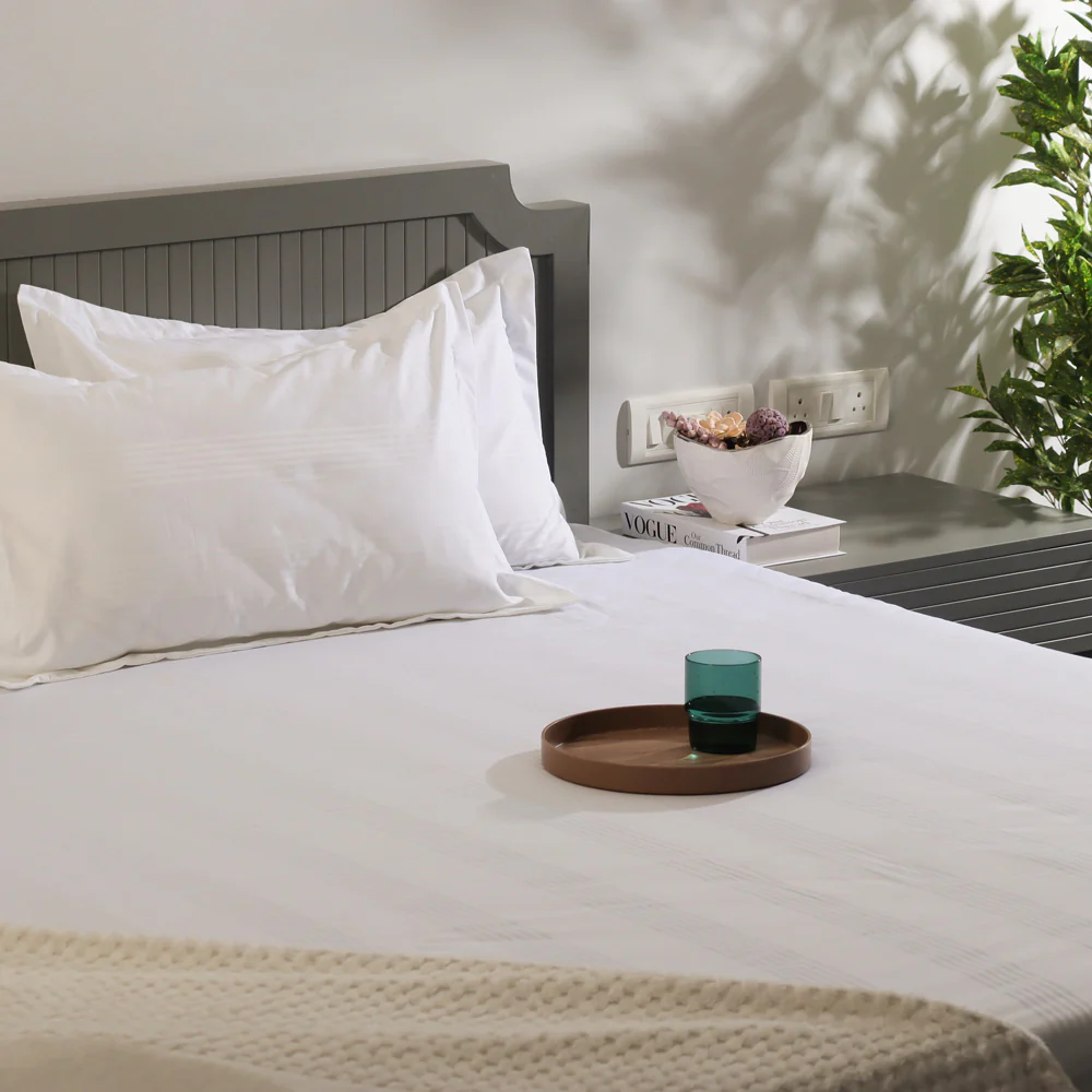 Maison Stripes King Size Cotton Bedsheet Set - Ivory - Image 5