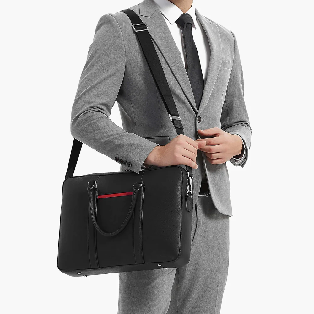 Manhattan Leather Briefcase - Black & Racing Red - Image 10