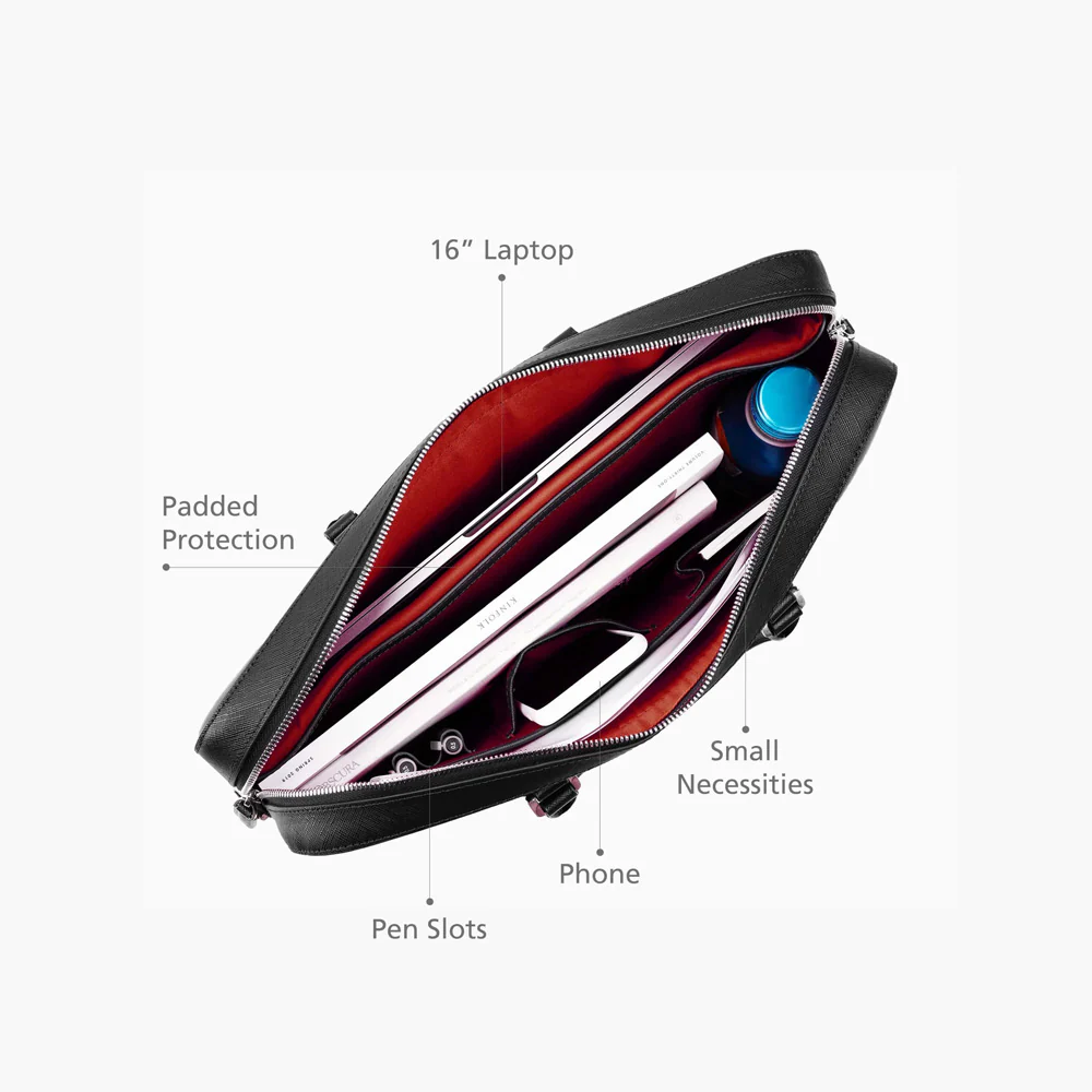 Manhattan Leather Briefcase - Black & Racing Red - Image 4