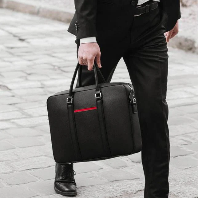 Manhattan Leather Briefcase - Black & Racing Red - Image 7