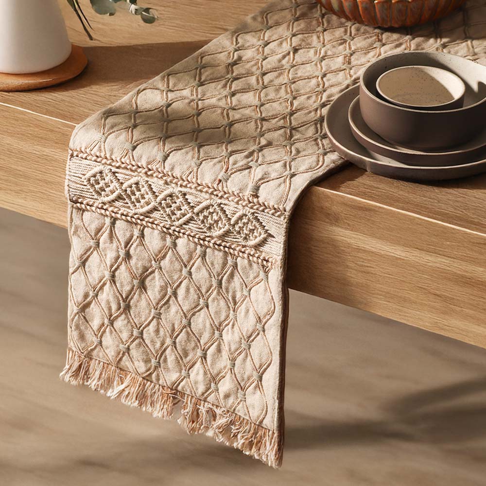 Ogee Embroidered Table Runner - Natural - Image 3