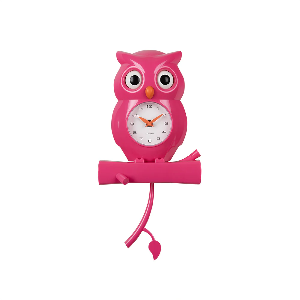 Owl Pendulum Wall Clock - Bright Pink - Image 3