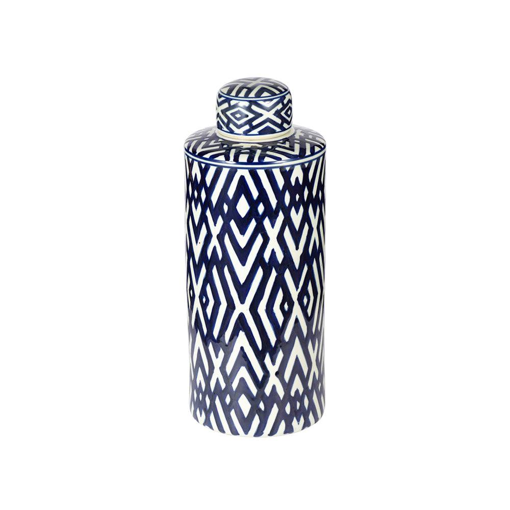 Porcelain Lidded Jar Tall - Blue Chevron - Image 11