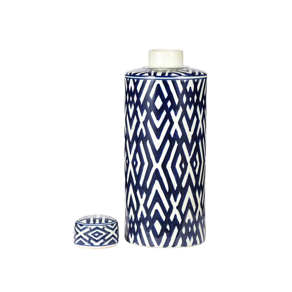 Porcelain Lidded Jar Tall - Blue Chevron - Image 3