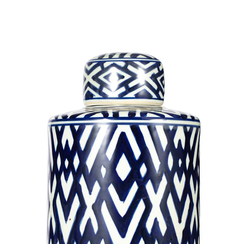 Porcelain Lidded Jar Tall - Blue Chevron - Image 5
