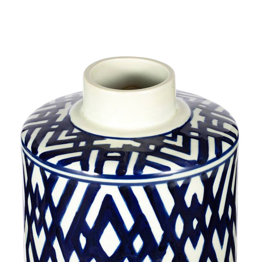 Porcelain Lidded Jar Tall - Blue Chevron - Image 8