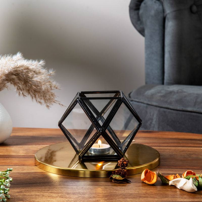 Prism Glass Tealight Holder - Black - Image 4