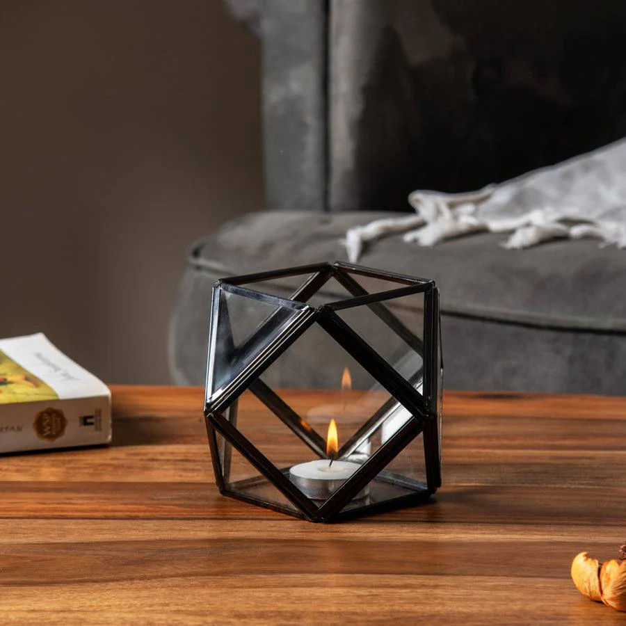Prism Glass Tealight Holder - Black - Image 5