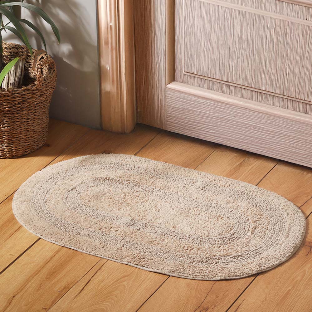 Regency Striped Oval Loop-Tufted Bathmat - Beige - Image 3