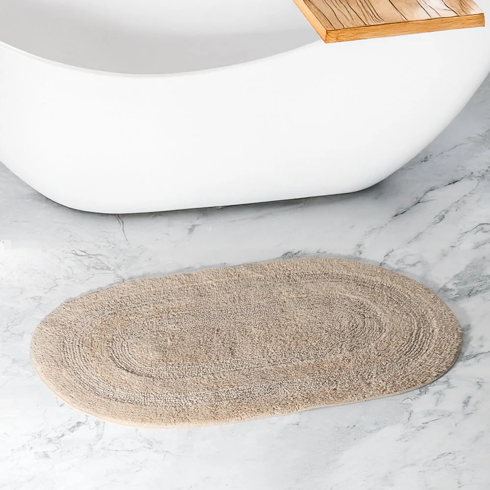 Regency Striped Oval Loop-Tufted Bathmat - Beige - Image 5