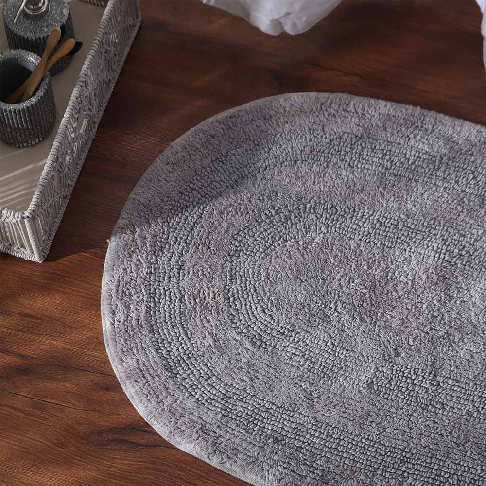 Regency Striped Oval Loop-Tufted Bathmat - Pebble Grey - Image 3