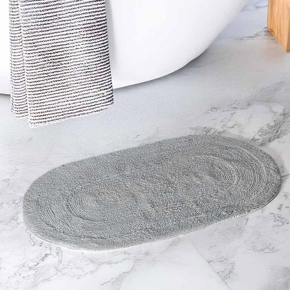 Regency Striped Oval Loop-Tufted Bathmat - Pebble Grey - Image 5