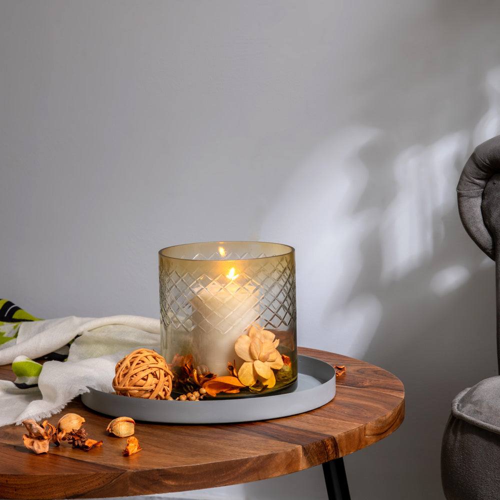 Seline Textured Glass Hurricane Large - Amber - Image 5