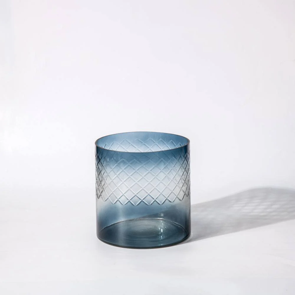 Seline Textured Glass Hurricane Large - Indigo - Image 3