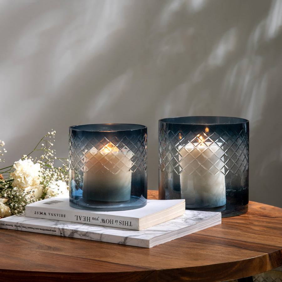 Seline Textured Glass Hurricane Large - Indigo - Image 4