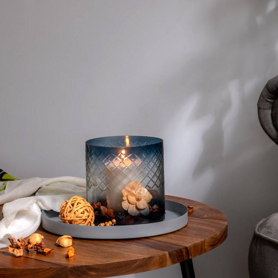 Seline Textured Glass Hurricane Large - Indigo - Image 5