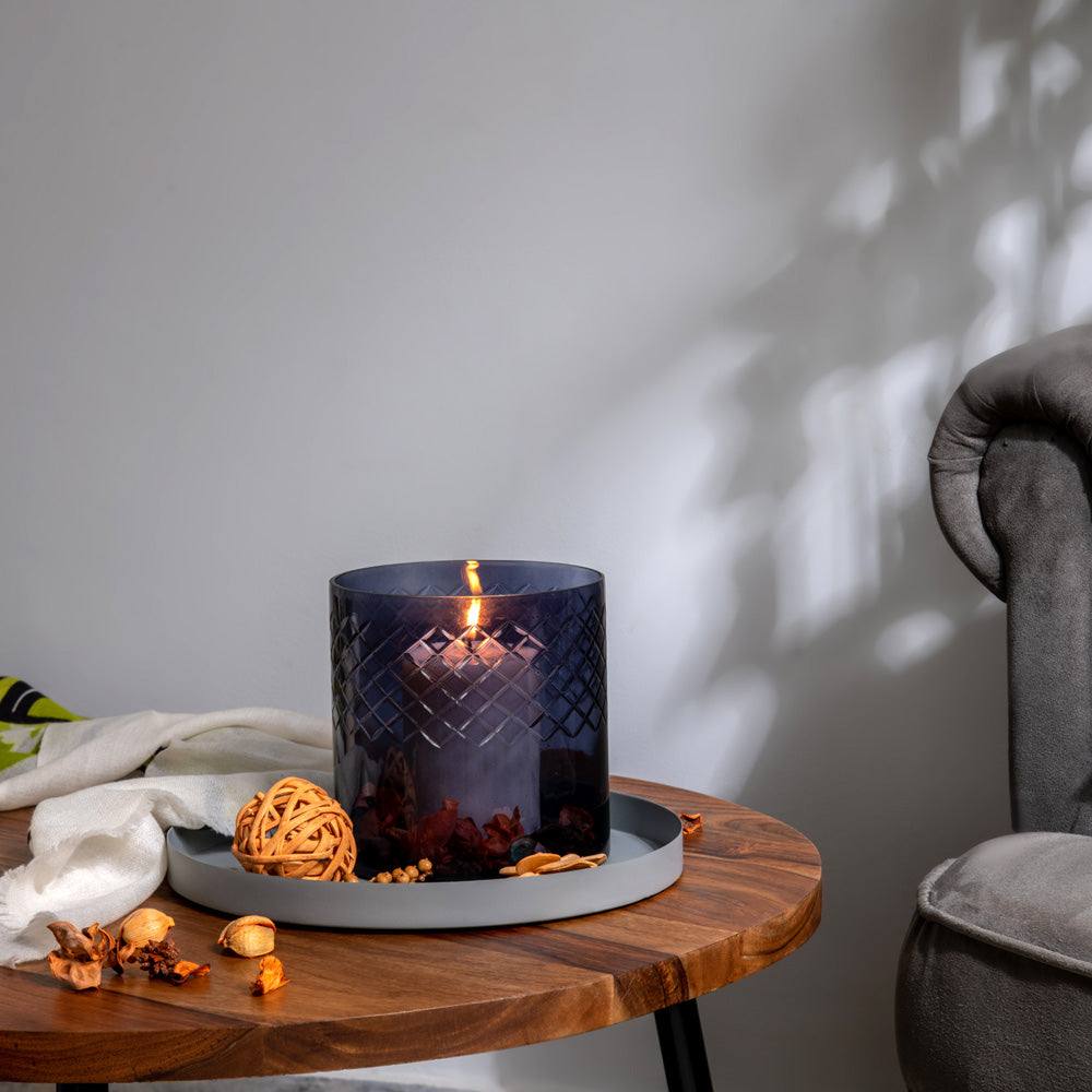 Seline Textured Glass Hurricane Large - Smoke Grey - Image 5